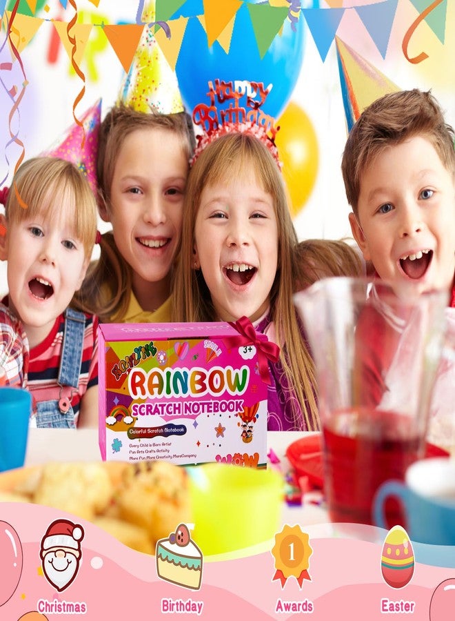 HONLYNE Valentines Day Gifts for Kids, 18 Pcs Rainbow Scratch Art Notebook, Loot Bag Fillers for Kids, Classroom Goodie Bag Fillers, Birthday Party Favors Bulk Gifts for Girls Boys, Return Crafts New Year - Image 5